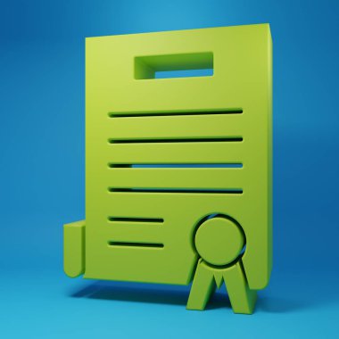 Yeşil bağımsızlık ilanı mavi arka planda izole edildi. Minimalizm kavramı. 3 Boyutlu resimleme.