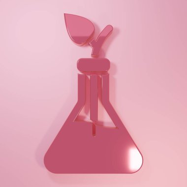 Pembe bitki yetiştirme ikonu pembe arka planda izole edilmiş. Test tüplerinde büyüyen bitkiler. Organik gıda, tarım ve hidrofonik. Minimalizm kavramı. 3 Boyutlu resimleme.