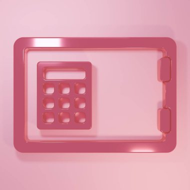 Pembe kasa simgesi pembe arkaplanda izole edilmiş. Kapı, şifreli bir banka kasası. Güvenilir Veri Koruma. Minimalizm kavramı. 3 Boyutlu resimleme.