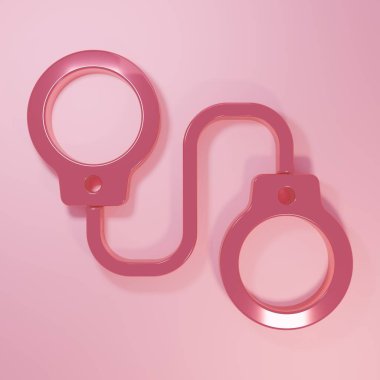Pembe kelepçe ikonu pembe arka planda izole edilmiş. Minimalizm kavramı. 3 Boyutlu resimleme.