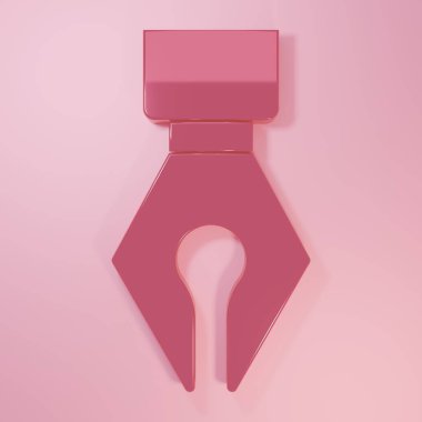 Pembe Çeşme kalem ucu simgesi pembe arkaplanda izole edilmiş. Kalem aleti işareti. Minimalizm kavramı. 3 Boyutlu resimleme.