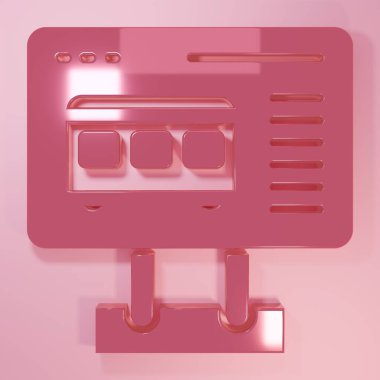 Pembe arka planda izole edilmiş tren ya da uçak ikonu için bilet almak için Pembe Bilet Ofisi. Bilet alıyorum. Bilet servisi. Minimalizm kavramı. 3 Boyutlu resimleme.