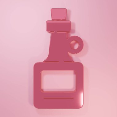 Pembe Alkol içeceği pembe arka planda izole edilmiş rom şişesi ikonu. Minimalizm kavramı. 3 Boyutlu resimleme.