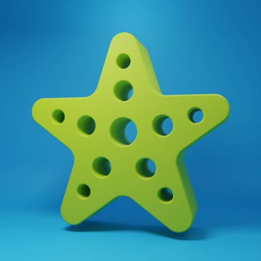 Green Starfish icon isolated on blue background. Minimalism concept. 3D render illustration.