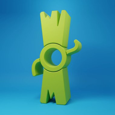 Yeşil KHK, kağıt, parşömen, parşömen simgesi mavi arkaplanda izole edilmiş. Minimalizm kavramı. 3 Boyutlu resimleme.