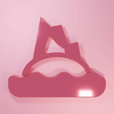 Okyanus ikonundaki pembe tropik ada pembe arka planda izole edilmiş. Okyanus ve palmiyelerle kaplı bir manzara. Seyahat et. Minimalizm kavramı. 3 Boyutlu resimleme.