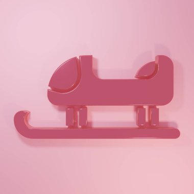 Pembe Kızak simgesi pembe arka planda izole edilmiş. Kış ulaşım aracı. Minimalizm kavramı. 3 Boyutlu resimleme.
