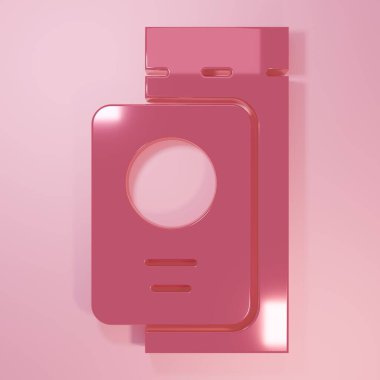 Pembe pasaport ve pembe arka planda izole edilmiş bilet ikonu. Kimlik Belgesi. Konsept seyahat ve turizm. Minimalizm kavramı. 3 Boyutlu resimleme.