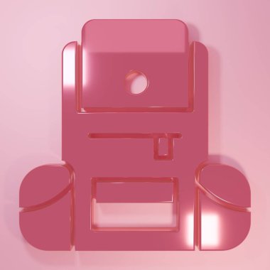 Pembe Yürüyüş sırt çantası simgesi pembe arka planda izole edildi. Kamp ve dağ gezisi sırt çantası. Minimalizm kavramı. 3 Boyutlu resimleme.