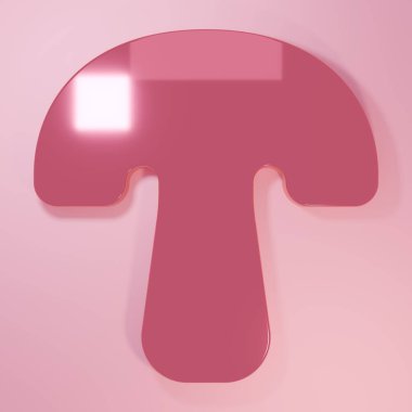 Pembe mantar ikonu pembe arka planda izole edilmiş. Minimalizm kavramı. 3 Boyutlu resimleme.