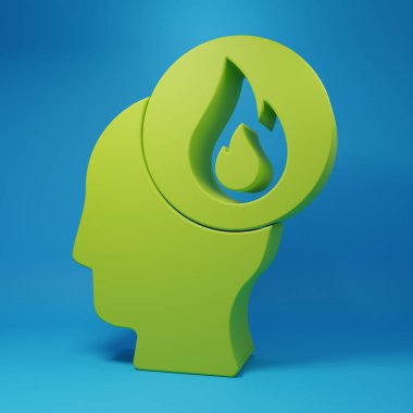 Yeşil İtfaiyeci ikonu mavi arka planda izole edildi. Minimalizm kavramı. 3 Boyutlu resimleme.