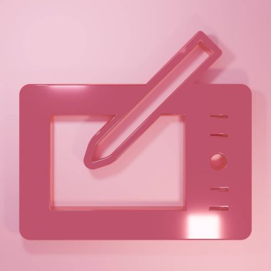 Pembe Grafik tablet simgesi pembe arkaplanda izole edildi. Minimalizm kavramı. 3 Boyutlu resimleme.