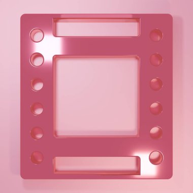 Pembe Kamera klasik film rulo kartuş ikonu pembe arka planda izole edilmiş. 35 mm 'lik film kutusu. Film şeridi fotoğrafçı ekipmanı. Minimalizm kavramı. 3 Boyutlu resimleme.