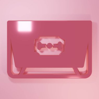 Pembe bıçaklı jilet ikonu pembe arka planda izole edilmiş. Minimalizm kavramı. 3 Boyutlu resimleme.