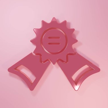 Pembe madalyalı ikon, pembe arka planda izole edilmiş. Kazanan sembol. Minimalizm kavramı. 3 Boyutlu resimleme.
