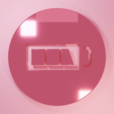 Pembe Batarya şarj seviyesi göstergesi simgesi pembe arkaplanda izole edilmiş. Minimalizm kavramı. 3 Boyutlu resimleme.