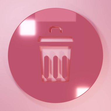 Pembe çöp kutusu simgesi pembe arkaplanda izole edilmiş. Çöp kutusu tabelası. Sepet simgesini geri dönüştür. Ofis çöpü ikonu. Minimalizm kavramı. 3 Boyutlu resimleme.