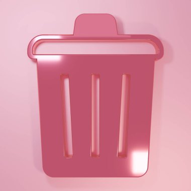 Pembe çöp kutusu simgesi pembe arkaplanda izole edilmiş. Çöp kutusu tabelası. Sepet simgesini geri dönüştür. Ofis çöpü ikonu. Minimalizm kavramı. 3 Boyutlu resimleme.