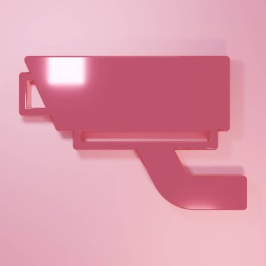 Pembe güvenlik kamerası ikonu pembe arka planda izole edilmiş. Minimalizm kavramı. 3 Boyutlu resimleme.