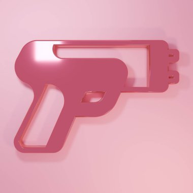 Pembe Polis elektrik şoku ikonu pembe arka planda izole edilmiş. Korunma için şok edici. Şok tabancası elektrikli bir silahtır. Minimalizm kavramı. 3 Boyutlu resimleme.