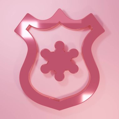 Pembe polis rozeti ikonu pembe arka planda izole edilmiş. Şerif rozeti. Minimalizm kavramı. 3 Boyutlu resimleme.