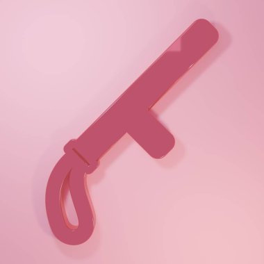 Pembe polis kauçuk çubuk ikonu pembe arka planda izole edilmiş. Kauçuk copu. Polis yarasası. Polis ekipmanları. Minimalizm kavramı. 3 Boyutlu resimleme.