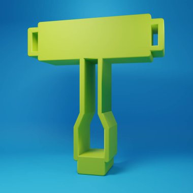 Mavi arkaplanda yeşil çok işlevli taşınabilir kaykay, uzun tahta ve elektrikli kaykay için T-aracı izole edildi. Minimalizm kavramı. 3 Boyutlu resimleme.