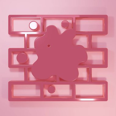 Pembe arka planda izole edilmiş ev simgesini boyuyorum. Minimalizm kavramı. 3 Boyutlu resimleme.