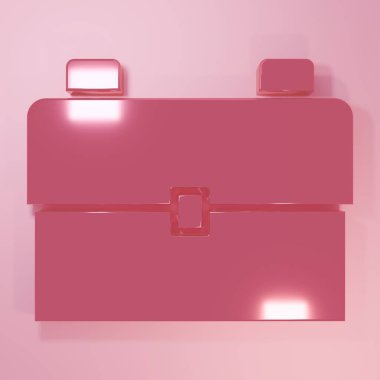 Pembe okul sırt çantası ikonu pembe arka planda izole edilmiş. Minimalizm kavramı. 3 Boyutlu resimleme.