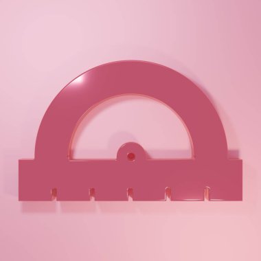 Pembe arka planda izole edilmiş derece simgesini ölçmek için pembe açılı ızgara. Eğim ölçer. Ölçme aleti. Geometrik sembol. Minimalizm kavramı. 3 Boyutlu resimleme.