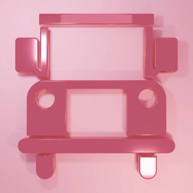 Pembe okul servisi simgesi pembe arka planda izole edilmiş. Toplu taşıma sembolü. Minimalizm kavramı. 3 Boyutlu resimleme.
