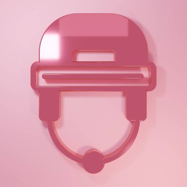 Pembe hokey kask ikonu pembe arka planda izole edilmiş. Minimalizm kavramı. 3 Boyutlu resimleme.