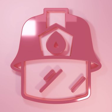 Pembe itfaiyeci kaskı ya da pembe arka planda izole edilmiş itfaiyeci şapkası ikonu. Minimalizm kavramı. 3 Boyutlu resimleme.