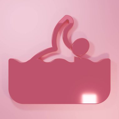 Pembe yüzücü ikonu pembe arka planda izole edilmiş. Minimalizm kavramı. 3 Boyutlu resimleme.