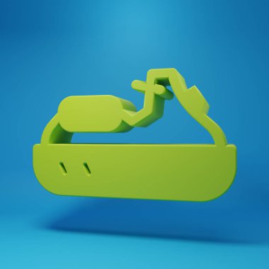 Mavi arkaplanda yeşil jet ski simgesi izole edildi. Su motoru. Olağanüstü bir spor. Minimalizm kavramı. 3 Boyutlu resimleme.