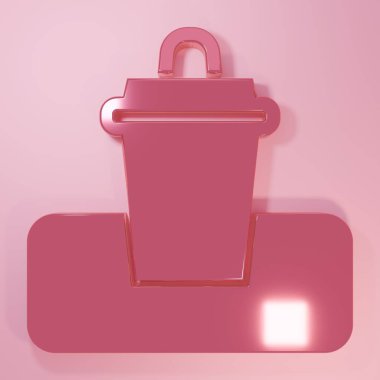 Pembe çöp kutusu simgesi pembe arkaplanda izole edilmiş. Çöp kutusu tabelası. Sepet simgesini geri dönüştür. Ofis çöpü ikonu. Minimalizm kavramı. 3 Boyutlu resimleme.