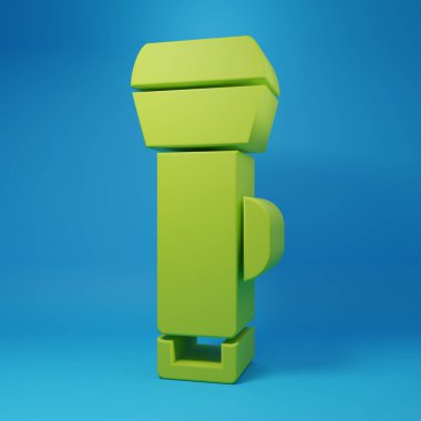 Mavi arkaplanda yeşil el feneri simgesi izole edildi. Minimalizm kavramı. 3 Boyutlu resimleme.