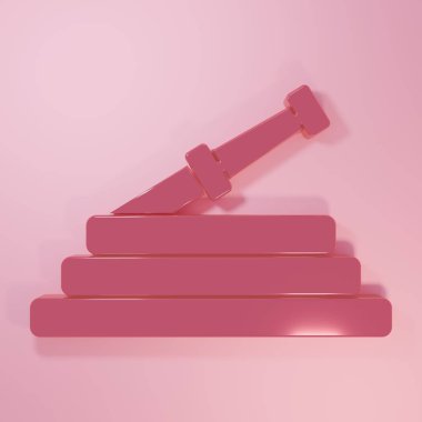 Pembe bahçe hortumu ya da pembe arka planda izole edilmiş yangın hortumu ikonu. Sprey tabanca ikonu. Su ekipmanları. Minimalizm kavramı. 3 Boyutlu resimleme.