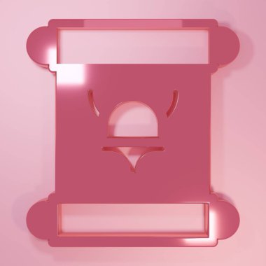 Pembe KHK, kağıt, parşömen, parşömen simgesi pembe arkaplanda izole edilmiş. Minimalizm kavramı. 3 Boyutlu resimleme.