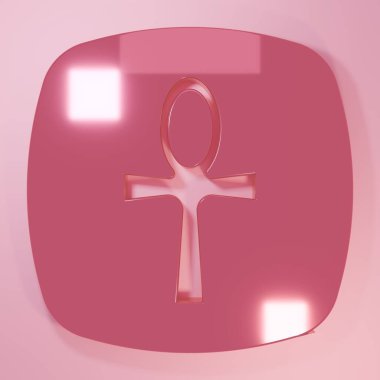 Pembe Haç ankh simgesi pembe arkaplanda izole edilmiş. Mısır dilinde yaşam ya da ölümsüzlüğün sembolü. Minimalizm kavramı. 3 Boyutlu resimleme.