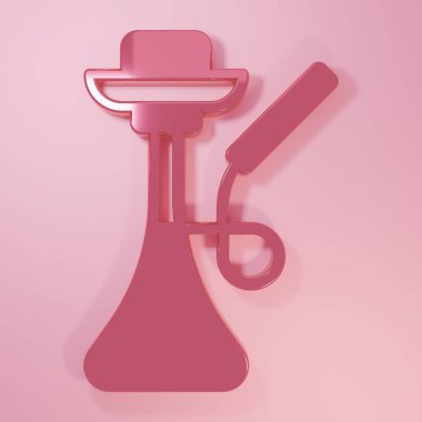 Pembe nargile ikonu pembe arka planda izole edilmiş. Minimalizm kavramı. 3 Boyutlu resimleme.
