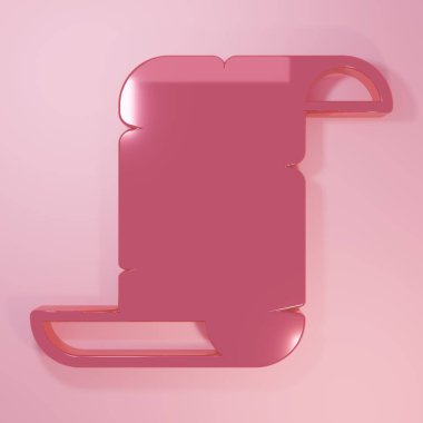 Pembe Antik papirüs parşömeni simgesi pembe arka planda izole edilmiş. Parşömen kağıdı. Eski Mısır sembolü. Minimalizm kavramı. 3 Boyutlu resimleme.