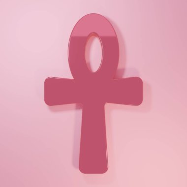 Pembe Haç ankh simgesi pembe arkaplanda izole edilmiş. Mısır dilinde yaşam ya da ölümsüzlüğün sembolü. Minimalizm kavramı. 3 Boyutlu resimleme.