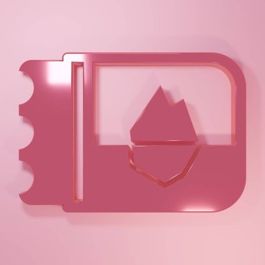 İzlanda 'daki Pembe Bilet pembe arka planda izole edilmiş. Minimalizm kavramı. 3 Boyutlu resimleme.