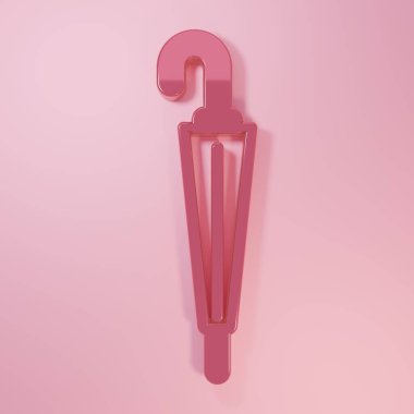 Pembe arka planda izole edilmiş klasik zarif şemsiye simgesi. Yağmur koruma sembolü. Minimalizm kavramı. 3 Boyutlu resimleme.