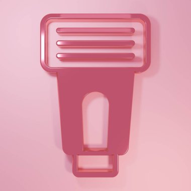 Pembe fotoğraf makinesi simgesi pembe arkaplanda izole edilmiş. Foto kamera. Dijital fotoğrafçılık. Minimalizm kavramı. 3 Boyutlu resimleme.