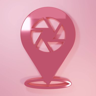 Pembe fotoğraf makinesi simgesi pembe arkaplanda izole edilmiş. Foto kamera. Dijital fotoğrafçılık. Minimalizm kavramı. 3 Boyutlu resimleme.