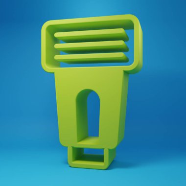 Green Photo camera icon isolated on blue background. Foto camera. Digital photography. Minimalism concept. 3D render illustration.