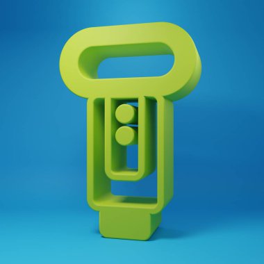Green Photo camera icon isolated on blue background. Foto camera. Digital photography. Minimalism concept. 3D render illustration.