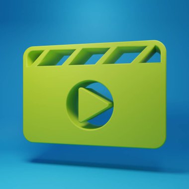 Green Photo camera icon isolated on blue background. Foto camera. Digital photography. Minimalism concept. 3D render illustration.